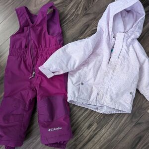 Columbia Girls' Purple Snow Bib & Light Lavender Jacket Set